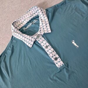 Grunk Dolfer Mens 4XL Golf Polo Shirt Teal Blue Palm Tree Contrast Drinking Logo